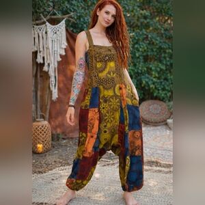 Bohemian Patchwork Harem Jumpsuit - Sz L